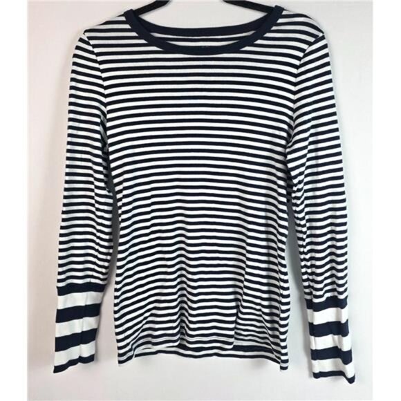 J.Crew Perfect Fit Striped Long Sleeve Shirt Size L Black White Crew Neck - Picture 2 of 7